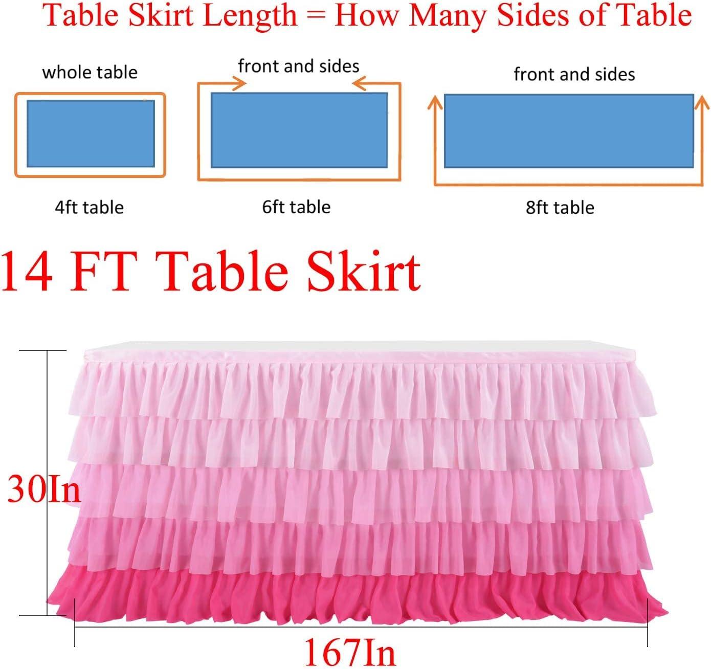 imageRainbow Table Skirt Colorful Tutu Tablecloth for 6ft Rectangle Table Birthday Uincorn Indian Party Christmas DecorationPink Chiffon