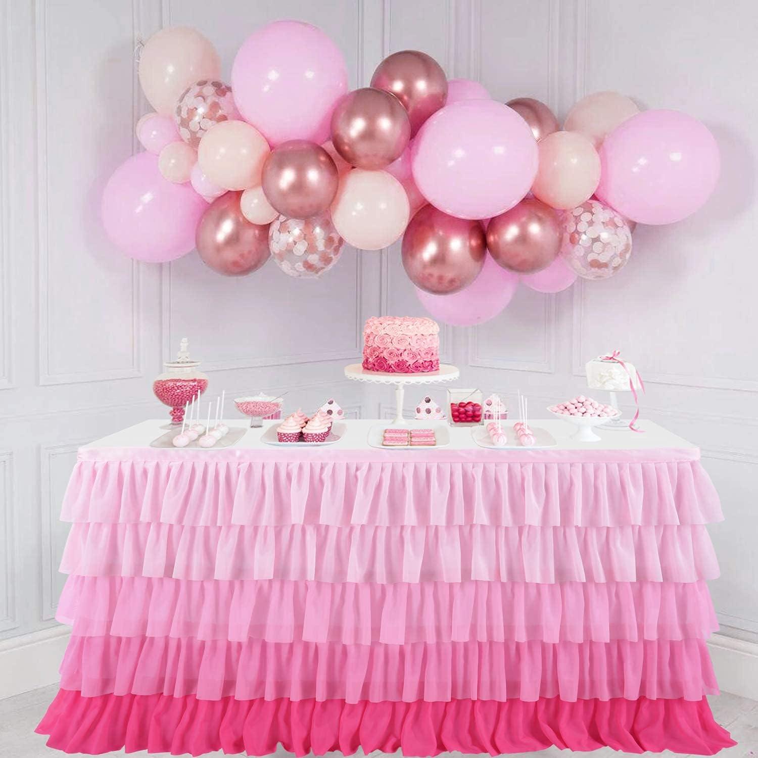 imageRainbow Table Skirt Colorful Tutu Tablecloth for 6ft Rectangle Table Birthday Uincorn Indian Party Christmas DecorationPink Chiffon
