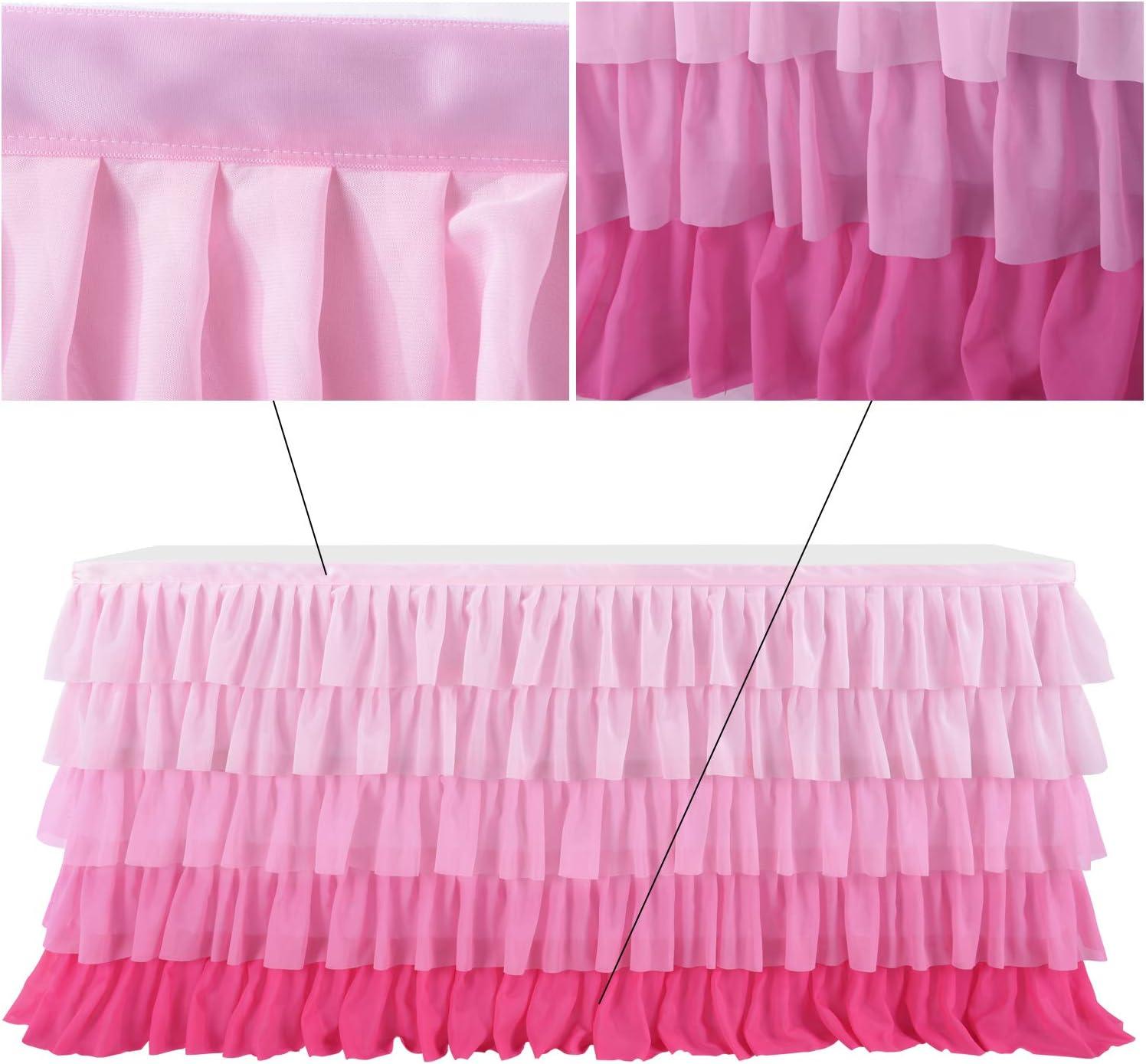 imageRainbow Table Skirt Colorful Tutu Tablecloth for 6ft Rectangle Table Birthday Uincorn Indian Party Christmas DecorationPink Chiffon