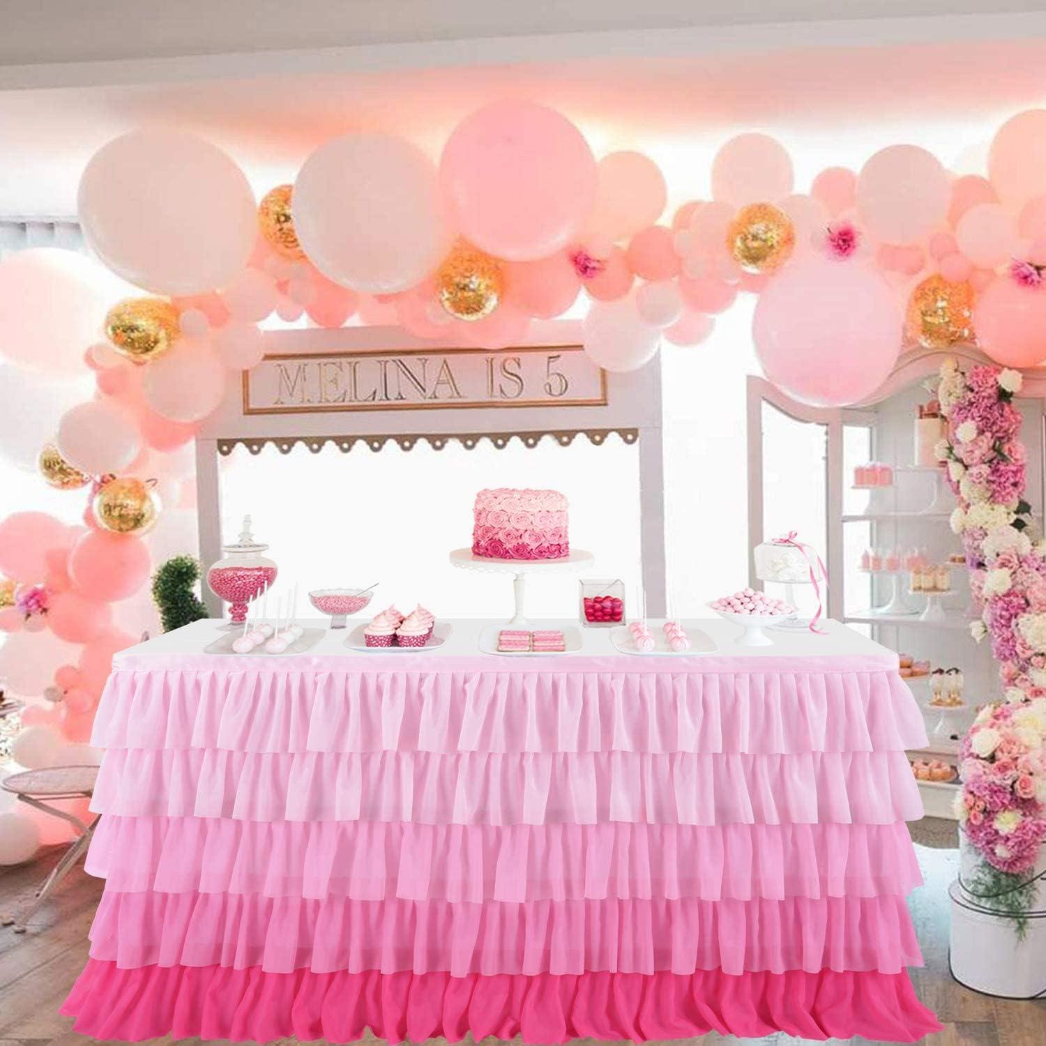 imageRainbow Table Skirt Colorful Tutu Tablecloth for 6ft Rectangle Table Birthday Uincorn Indian Party Christmas DecorationPink Chiffon