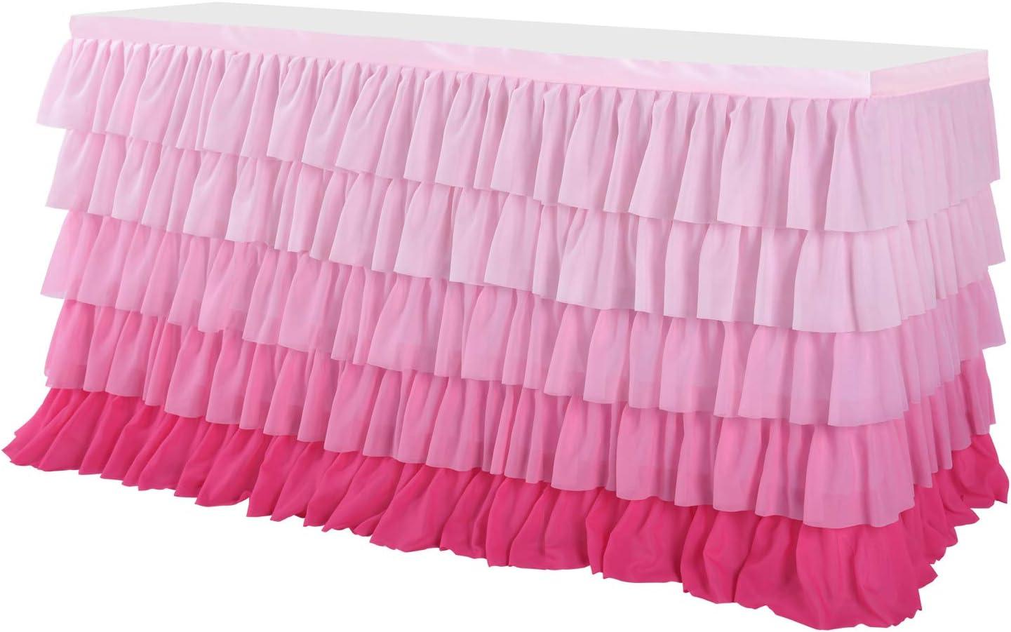 imageRainbow Table Skirt Colorful Tutu Tablecloth for 6ft Rectangle Table Birthday Uincorn Indian Party Christmas DecorationPink Chiffon