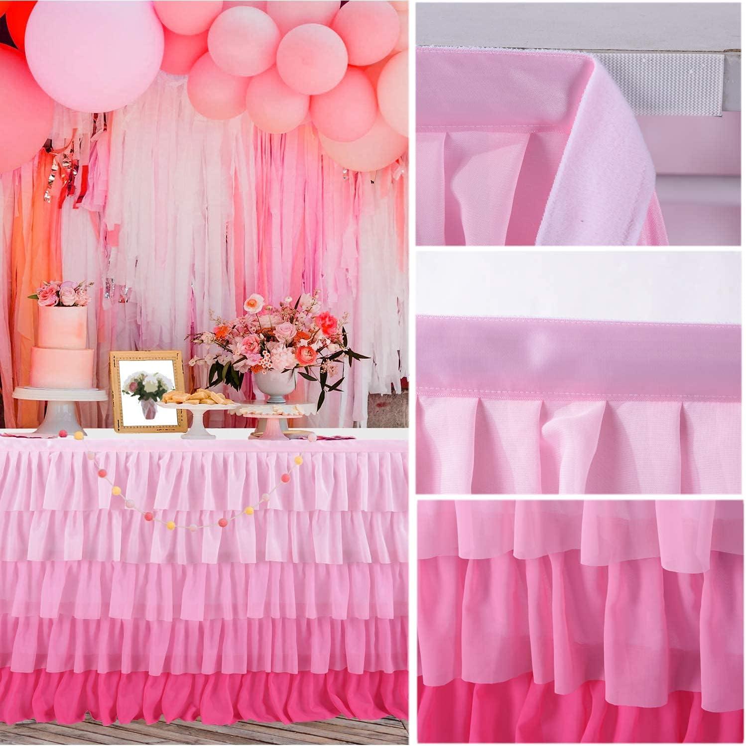 imageRainbow Table Skirt Colorful Tutu Tablecloth for 6ft Rectangle Table Birthday Uincorn Indian Party Christmas DecorationPink Chiffon