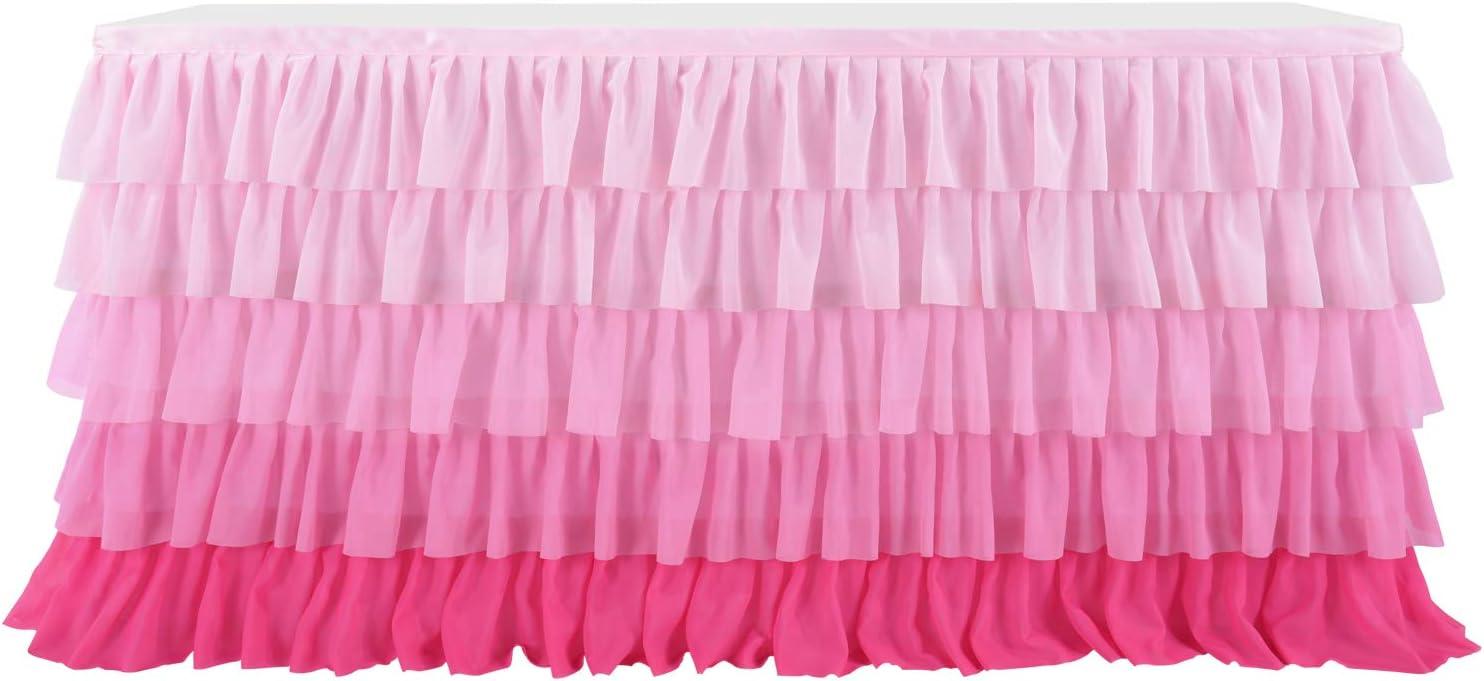 imageRainbow Table Skirt Colorful Tutu Tablecloth for 6ft Rectangle Table Birthday Uincorn Indian Party Christmas DecorationPink Chiffon