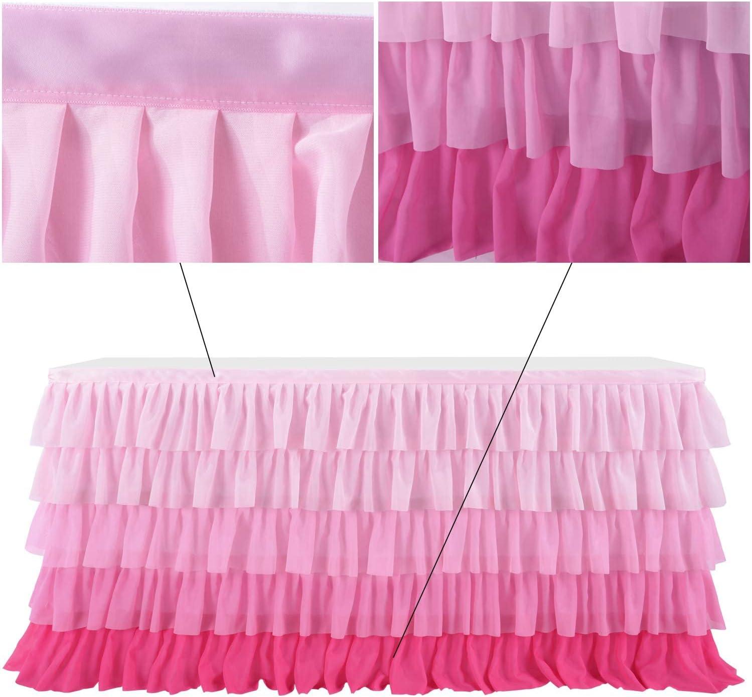 imageRainbow Table Skirt Colorful Tutu Tablecloth for 6ft Rectangle Table Birthday Uincorn Indian Party Christmas DecorationPink Chiffon