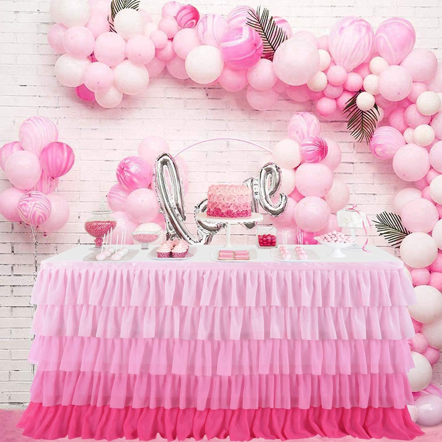 imageRainbow Table Skirt Colorful Tutu Tablecloth for 6ft Rectangle Table Birthday Uincorn Indian Party Christmas DecorationPink Chiffon
