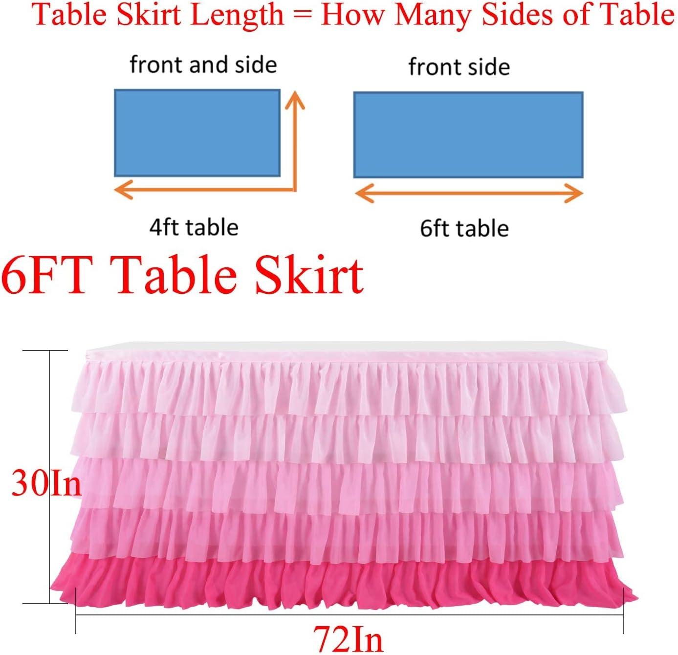 imageRainbow Table Skirt Colorful Tutu Tablecloth for 6ft Rectangle Table Birthday Uincorn Indian Party Christmas DecorationPink Chiffon