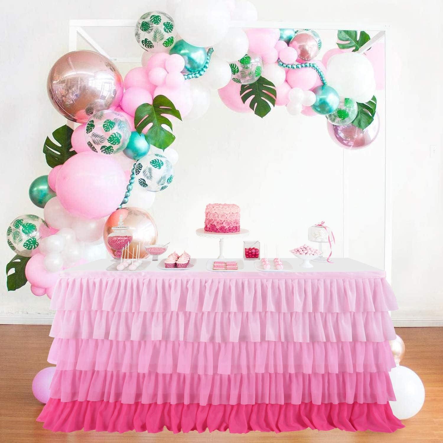 imageRainbow Table Skirt Colorful Tutu Tablecloth for 6ft Rectangle Table Birthday Uincorn Indian Party Christmas DecorationPink Chiffon