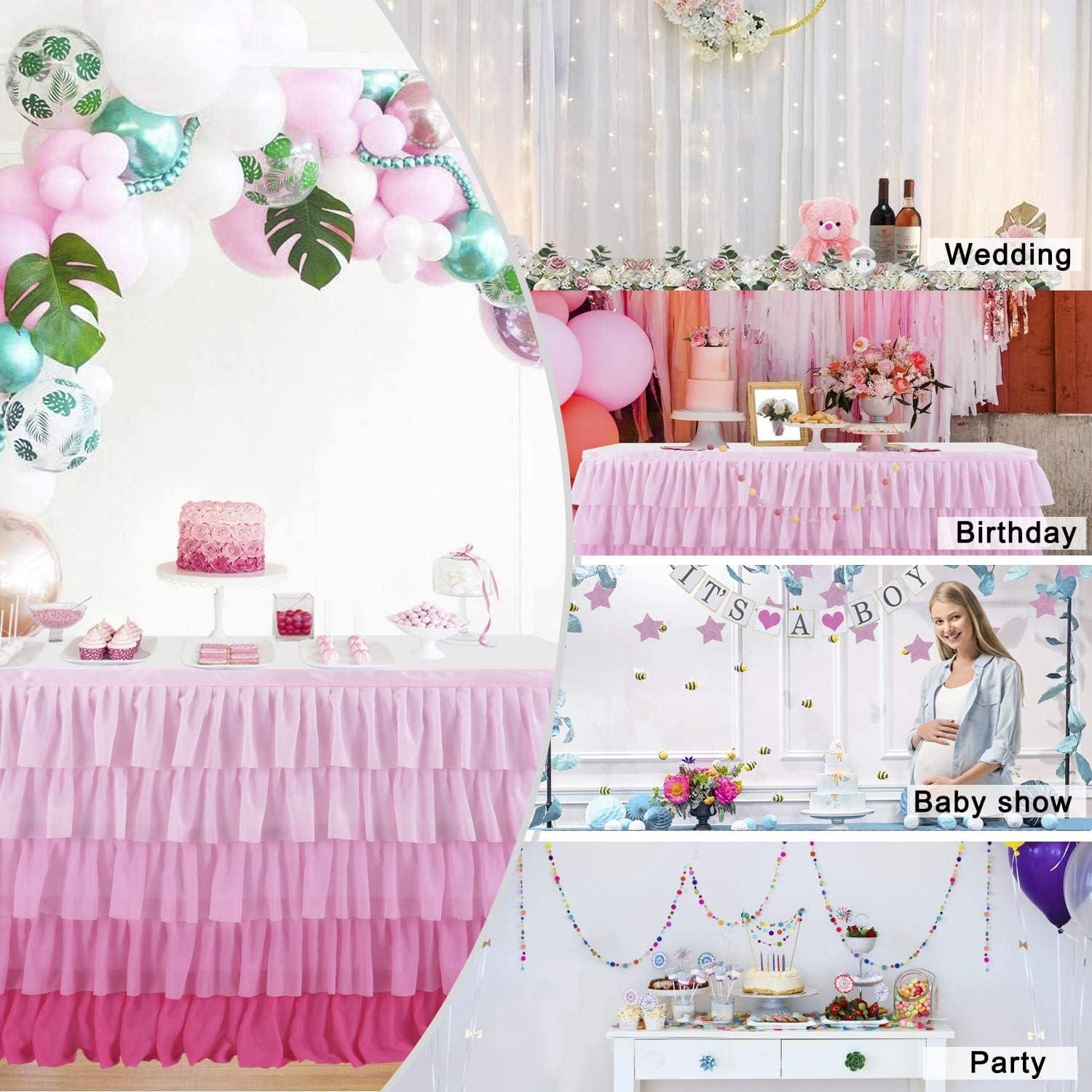 imageRainbow Table Skirt Colorful Tutu Tablecloth for 6ft Rectangle Table Birthday Uincorn Indian Party Christmas DecorationPink Chiffon