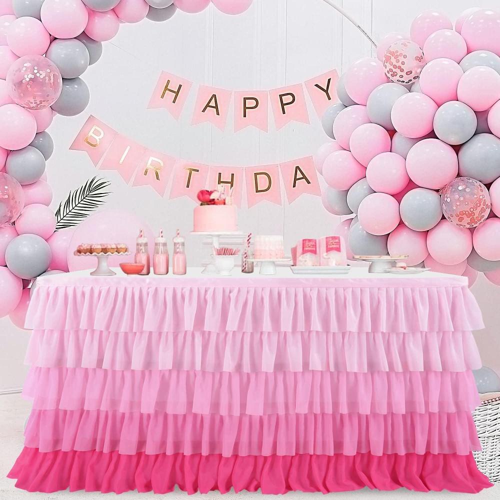 imageRainbow Table Skirt Colorful Tutu Tablecloth for 6ft Rectangle Table Birthday Uincorn Indian Party Christmas DecorationPink Chiffon