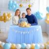 imageHB HBB MAGIC Black Table Cloths 6 Foot Rectangle Tulle Table Skirt Rectangle Tables 6ft Fitted Spandex Table Covers Stretch Elastic Banquet Party Baby Shower Wedding Table ClothsBaby Blue Round