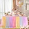 imageHB HBB MAGIC Black Table Cloths 6 Foot Rectangle Tulle Table Skirt Rectangle Tables 6ft Fitted Spandex Table Covers Stretch Elastic Banquet Party Baby Shower Wedding Table ClothsRainbow