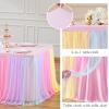 imageHB HBB MAGIC Black Table Cloths 6 Foot Rectangle Tulle Table Skirt Rectangle Tables 6ft Fitted Spandex Table Covers Stretch Elastic Banquet Party Baby Shower Wedding Table ClothsRainbow