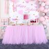 imageHB HBB MAGIC Pink Tulle Tutu Table Skirt for Birthday Party Baby Shower Girls Wedding Gender Reveal Pink Table Skirts for Rectangle Tables 6FTPink