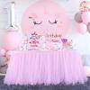 imageHB HBB MAGIC Pink Tulle Tutu Table Skirt for Birthday Party Baby Shower Girls Wedding Gender Reveal Pink Table Skirts for Rectangle Tables 6FTPink