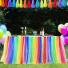 imageHB HBB MAGIC Pink Tulle Tutu Table Skirt for Birthday Party Baby Shower Girls Wedding Gender Reveal Pink Table Skirts for Rectangle Tables 6FTRainbow Handmade
