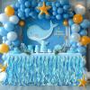 imageBaby Shark Table Cloth for Parties Blue Ruffle Tulle Tutu Table Skirt Rectangle Table 6ft Under the Sea Party Decorations Ocean Themed Party Desk Skirt Baby Shark Birthday Decoration Desk Skirt CoverBlue