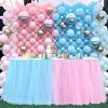 imageHB HBB MAGIC Pink Tulle Tutu Table Skirt for Birthday Party Baby Shower Girls Wedding Gender Reveal Pink Table Skirts for Rectangle Tables 6FTBlue Pink Handmade