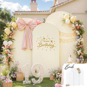 imageArch Backdrop Cover Set of 3 Pink Arch Covers Stretchy Backdrop 6FT 66FT 72FT Wedding Arch Cover Bridal Baby Shower Birthday Photo Backdrop Party Arch Stand Covers Gradient PinkBeige  White  3 Pack