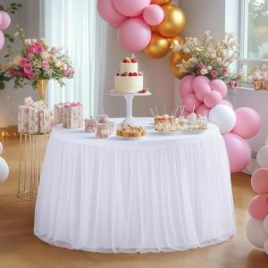 imageHB HBB MAGIC Black Table Cloths 6 Foot Rectangle Tulle Table Skirt Rectangle Tables 6ft Fitted Spandex Table Covers Stretch Elastic Banquet Party Baby Shower Wedding Table ClothsWhite Round