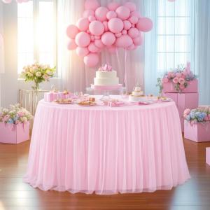 imageHB HBB MAGIC Black Table Cloths 6 Foot Rectangle Tulle Table Skirt Rectangle Tables 6ft Fitted Spandex Table Covers Stretch Elastic Banquet Party Baby Shower Wedding Table ClothsPink Round