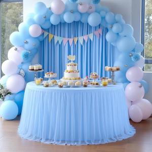 imageHB HBB MAGIC Black Table Cloths 6 Foot Rectangle Tulle Table Skirt Rectangle Tables 6ft Fitted Spandex Table Covers Stretch Elastic Banquet Party Baby Shower Wedding Table ClothsBaby Blue Round