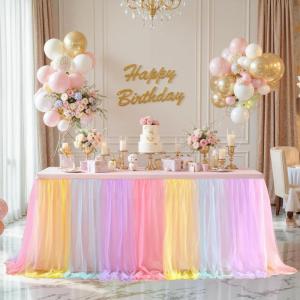 imageHB HBB MAGIC Black Table Cloths 6 Foot Rectangle Tulle Table Skirt Rectangle Tables 6ft Fitted Spandex Table Covers Stretch Elastic Banquet Party Baby Shower Wedding Table ClothsRainbow