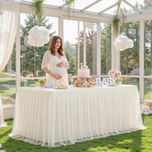 imageHB HBB MAGIC Black Table Cloths 6 Foot Rectangle Tulle Table Skirt Rectangle Tables 6ft Fitted Spandex Table Covers Stretch Elastic Banquet Party Baby Shower Wedding Table ClothsIvory