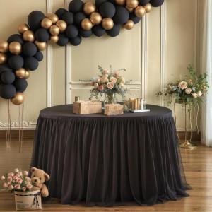 imageHB HBB MAGIC Black Table Cloths 6 Foot Rectangle Tulle Table Skirt Rectangle Tables 6ft Fitted Spandex Table Covers Stretch Elastic Banquet Party Baby Shower Wedding Table ClothsBlack Round