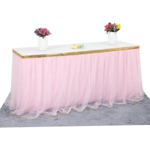 imageHB HBB MAGIC Pink Table Skirt Tulle Tutu Table Skirt for Rectangle Tables 6ft Girl Birthday Party Baby Shower Unicorn DecorationsPink