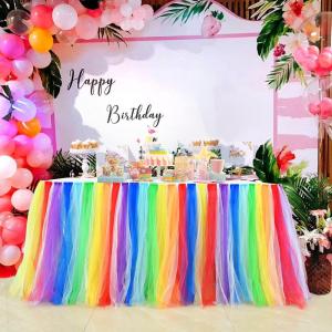 imageHB HBB MAGIC Pink Tulle Tutu Table Skirt for Birthday Party Baby Shower Girls Wedding Gender Reveal Pink Table Skirts for Rectangle Tables 6FTRainbow Handmade