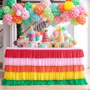 imageRainbow Table Skirt Colorful Tutu Tablecloth for 6ft Rectangle Table Birthday Uincorn Indian Party Christmas DecorationColorful