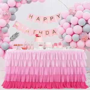 imageRainbow Table Skirt Colorful Tutu Tablecloth for 6ft Rectangle Table Birthday Uincorn Indian Party Christmas DecorationPink Chiffon