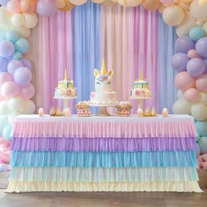 imageRainbow Table Skirt Colorful Tutu Tablecloth for 6ft Rectangle Table Birthday Uincorn Indian Party Christmas DecorationUnicorn Chiffon