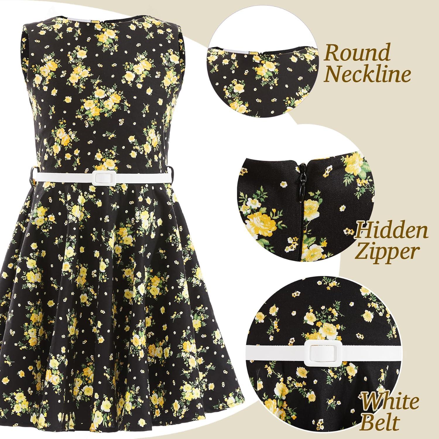 imageHB HBB MAGIC Girls Vintage Dress 50s Retro Twirling Special Occasion Dresses Size 614 Sleeveless Kids DressBlackyellow Floral