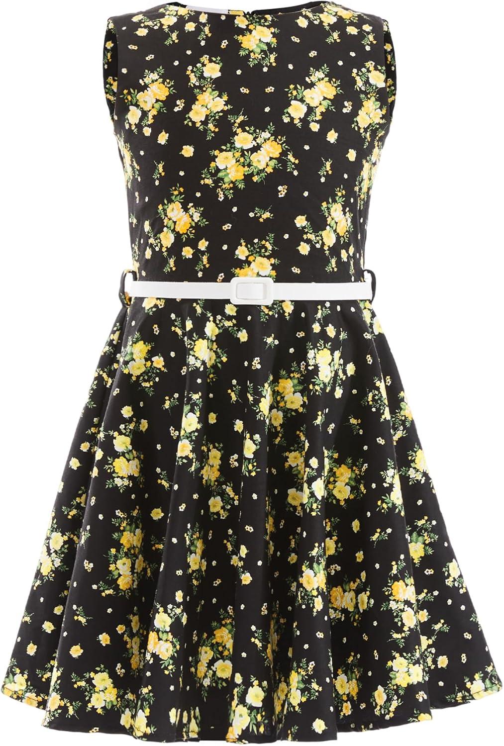 imageHB HBB MAGIC Girls Vintage Dress 50s Retro Twirling Special Occasion Dresses Size 614 Sleeveless Kids DressBlackyellow Floral