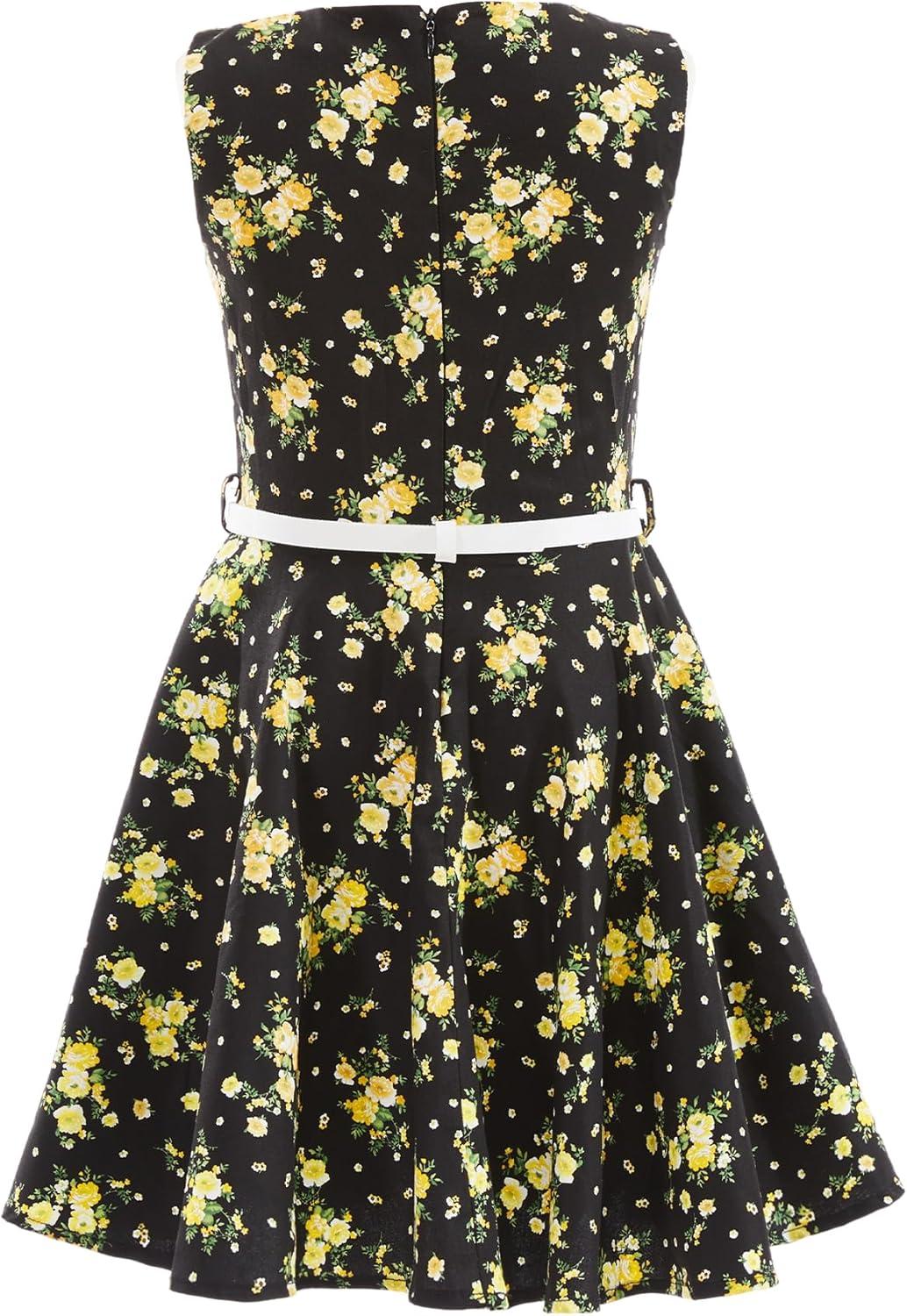 imageHB HBB MAGIC Girls Vintage Dress 50s Retro Twirling Special Occasion Dresses Size 614 Sleeveless Kids DressBlackyellow Floral