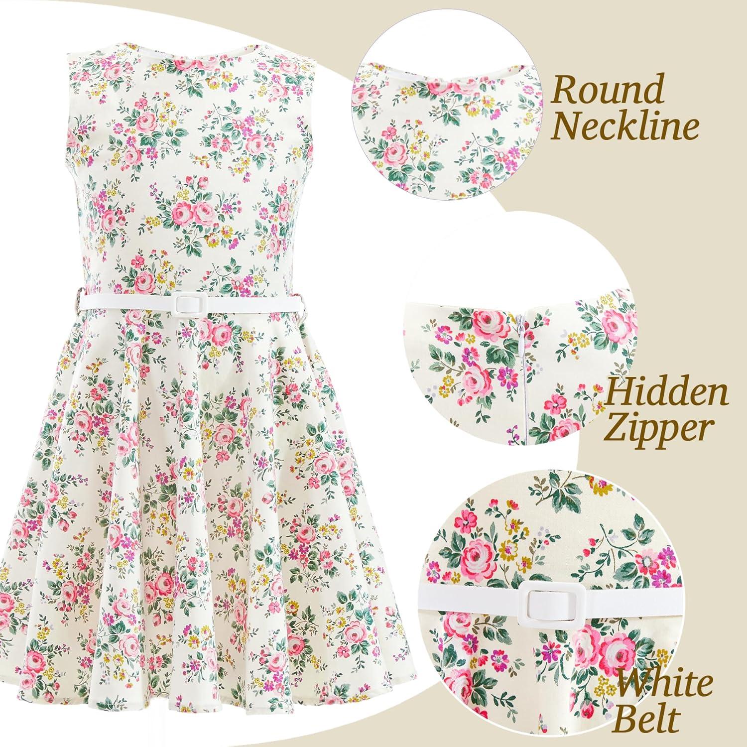 imageHB HBB MAGIC Girls Vintage Dress 50s Retro Twirling Special Occasion Dresses Size 614 Sleeveless Kids DressWhitepink Floral