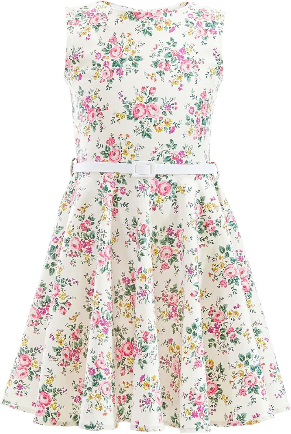 imageHB HBB MAGIC Girls Vintage Dress 50s Retro Twirling Special Occasion Dresses Size 614 Sleeveless Kids DressWhitepink Floral