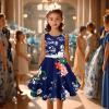 imageHB HBB MAGIC Girls Vintage Dress 50s Retro Twirling Special Occasion Dresses Size 614 Sleeveless Kids DressBlue Bouquet