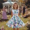 imageHB HBB MAGIC Girls Vintage Dress 50s Retro Twirling Special Occasion Dresses Size 614 Sleeveless Kids DressWhiteblue Daisy