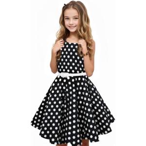 imageHB HBB MAGIC Girls Vintage Dress 50s Retro Twirling Special Occasion Dresses Size 614 Sleeveless Kids DressBlack Polka Dot
