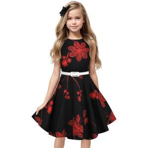 imageHB HBB MAGIC Girls Vintage Dress 50s Retro Twirling Special Occasion Dresses Size 614 Sleeveless Kids DressBlack Red