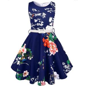 imageHB HBB MAGIC Girls Vintage Dress 50s Retro Twirling Special Occasion Dresses Size 614 Sleeveless Kids DressBlue Bouquet