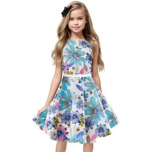 imageHB HBB MAGIC Girls Vintage Dress 50s Retro Twirling Special Occasion Dresses Size 614 Sleeveless Kids DressWhiteblue Daisy